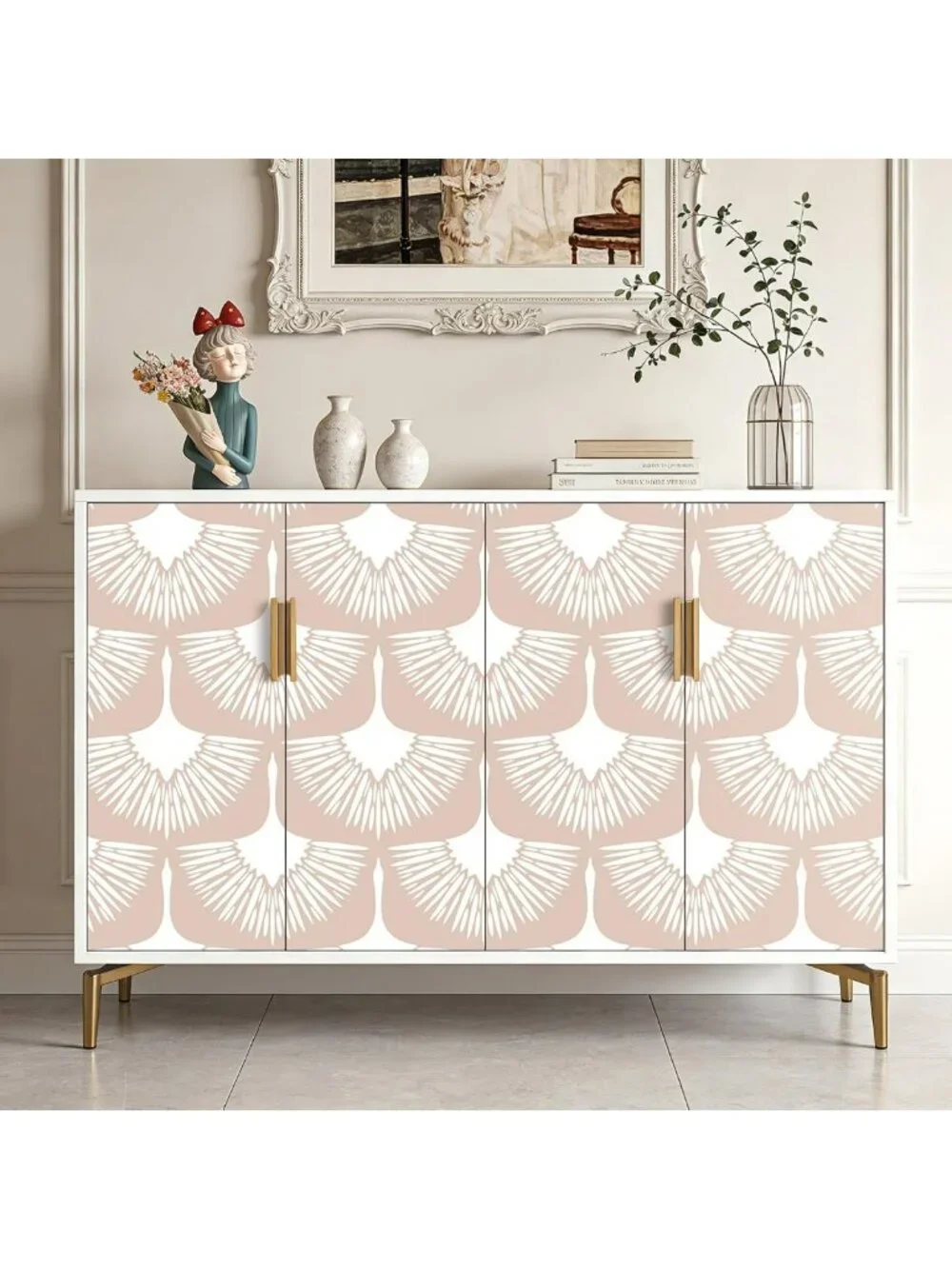 Modern Boho Pink Peel and Stick Wallpaper - Art Deco Crane Design, Renter